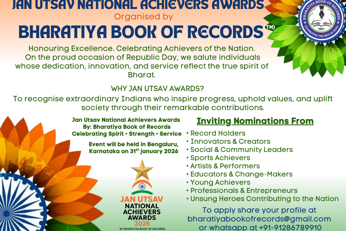 Bharatiya Book of Records Invites Applications for Jan Utsav National Achievers Awards
